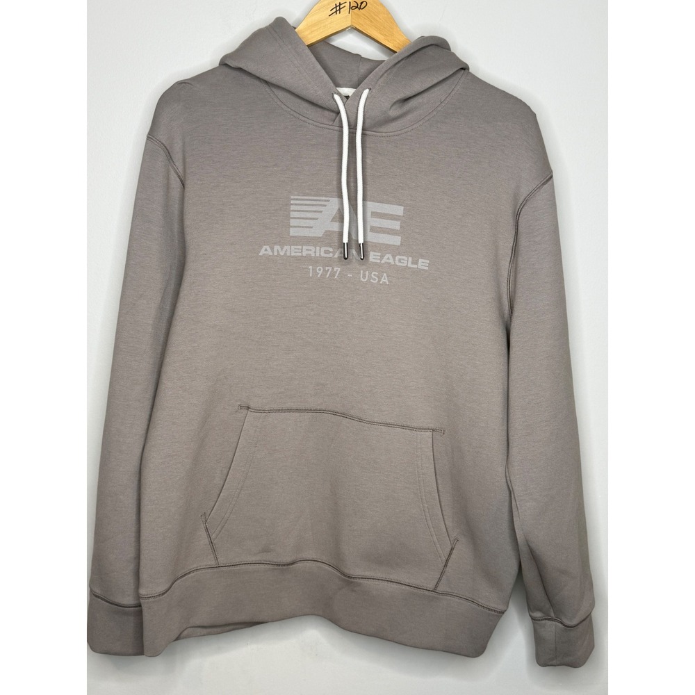 American Eagle Men L Gray Taupe 1977 USA Pullover Hoodie Sweatshirt